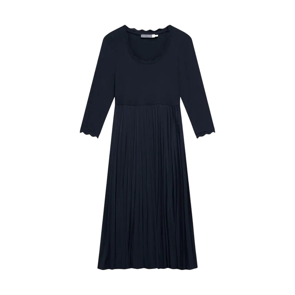 Mint Velvet Navy Scallop Jersey Mix Midi Dress